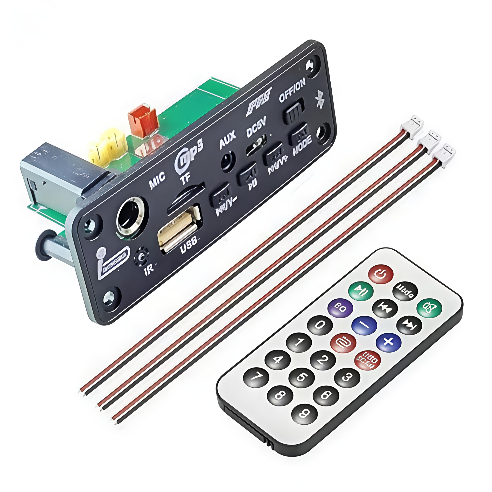 Bluetooth MP3 Decoder Board With 2pin wires(3) (FM,USB,AUX,TF Card Audio Player Module with Microphone Input and Remote Support ) Type- C